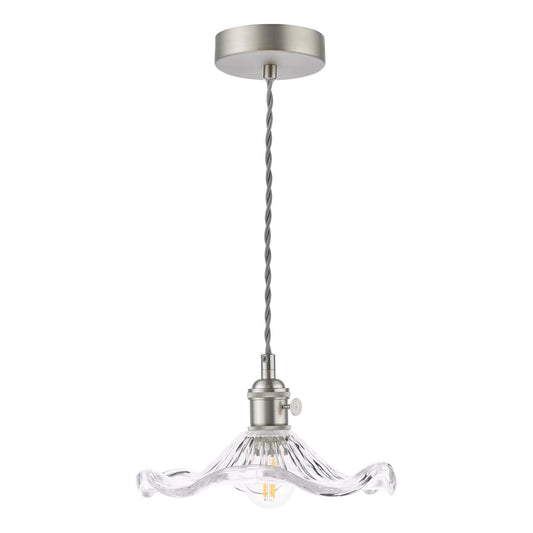 Dar Lighting Hadano Antique Chrome & Wavy Glass Pendant