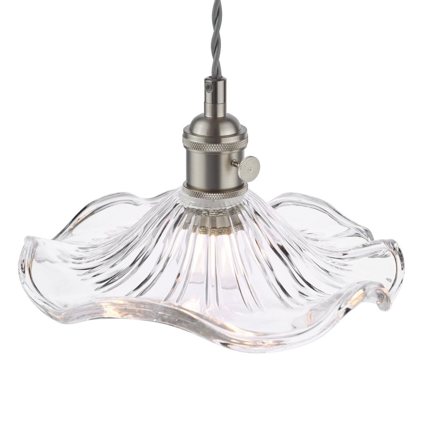 Dar Lighting Hadano Antique Chrome & Wavy Glass Pendant