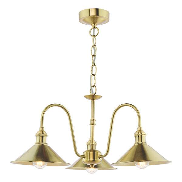 Dar Lighting Hadano 3 Light Natural Brass & Aged Brass Pendant