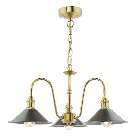 Dar Lighting Hadano 3 Light Natural Brass & Antique Pewter Pendant