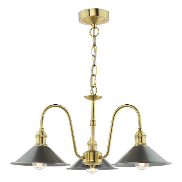 Dar Lighting Hadano 3 Light Natural Brass & Antique Pewter Pendant