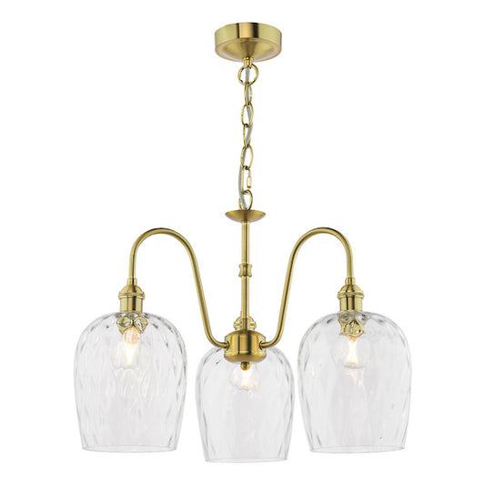 Dar Lighting Hadano 3 Light Natural Brass & Glass Pendant
