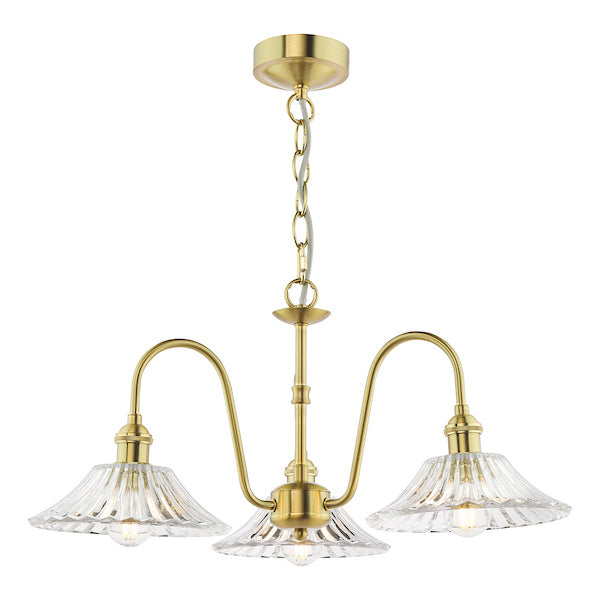 Dar Lighting Hadano 3 Light Natural Brass & Glass Pendant