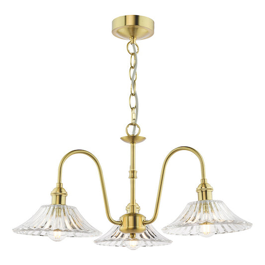 Dar Lighting Hadano 3 Light Natural Brass & Glass Pendant