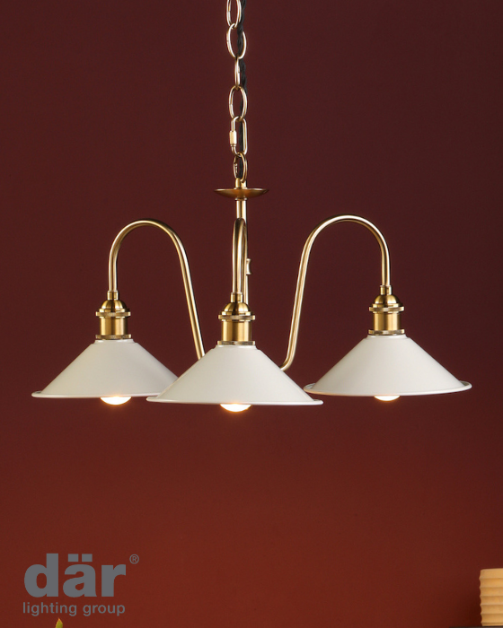 Dar Lighting Hadano 3 Light Natural Brass & Matt Taupe Pendant