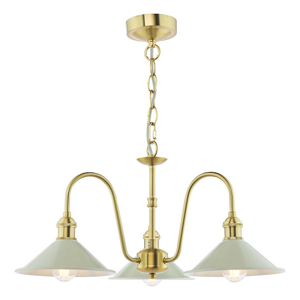 Dar Lighting Hadano 3 Light Natural Brass & Matt Taupe Pendant