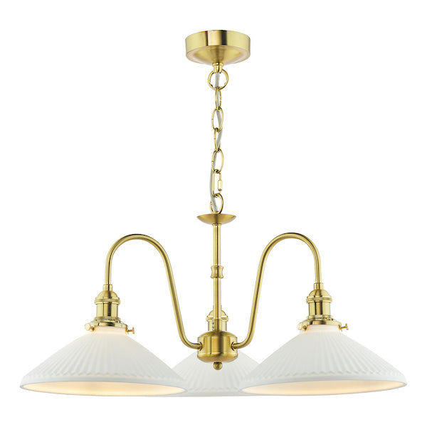 Dar Lighting Hadano 3 Light Natural Brass & White Pendant
