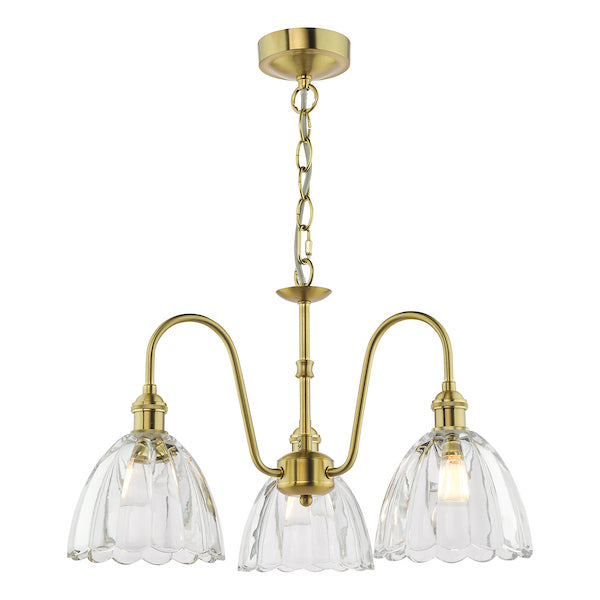 Dar Lighting Hadano 3 Light Natural Brass & Glass Pendant
