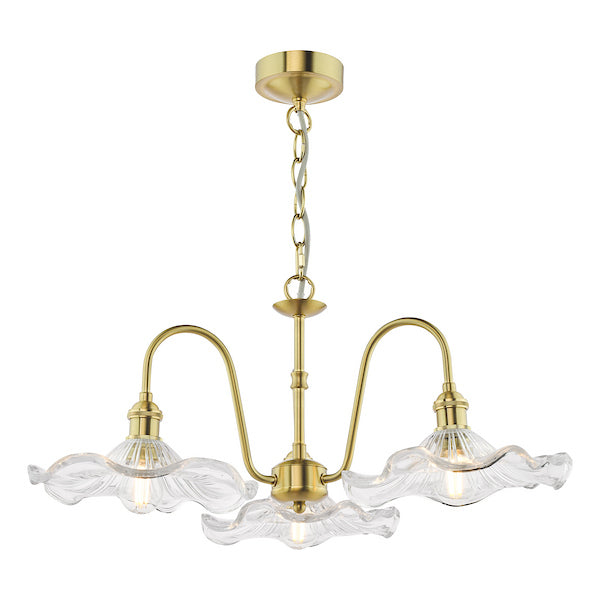 Dar Lighting Hadano 3 Light Natural Brass & Glass Pendant