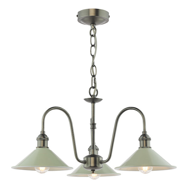 Dar Lighting Hadano 3 Light Antique Chrome & Matt Taupe Pendant