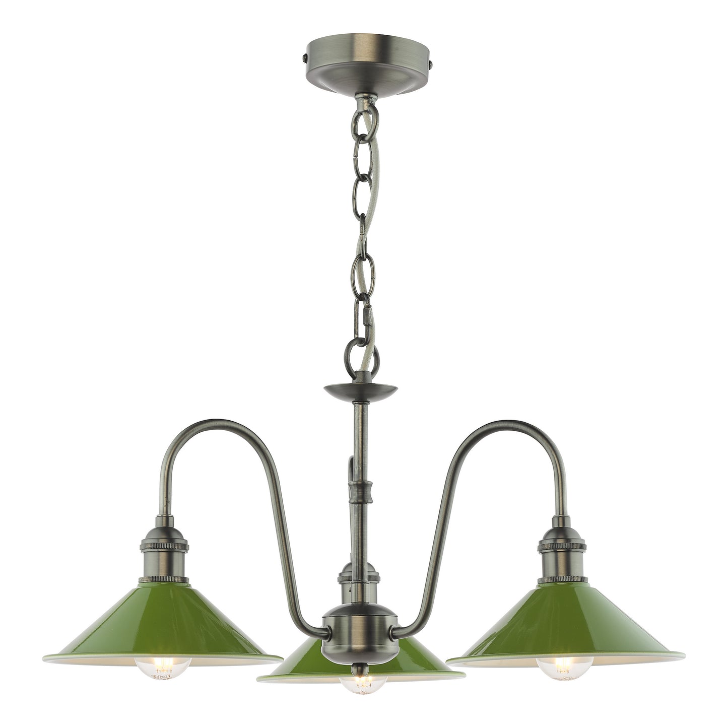 Dar Lighting Hadano 3 Light Antique Chrome & Matt Green Pendant