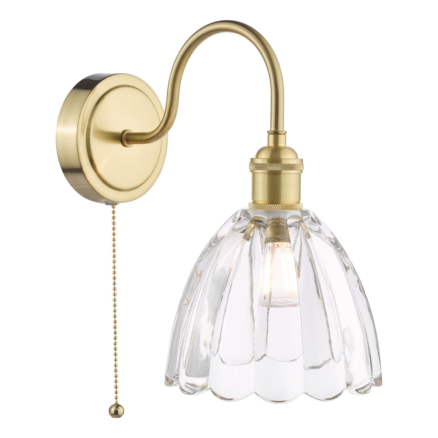 Dar Lighting Hadano Natural Brass & Scalloped Bell Glass Wall Light