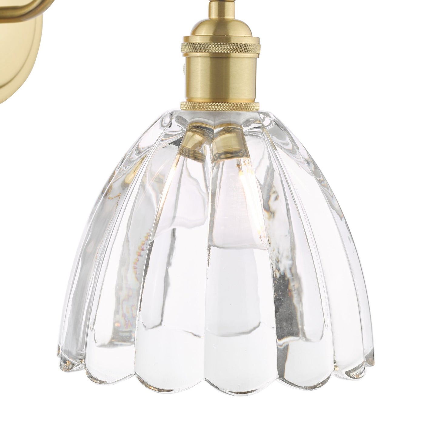 Dar Lighting Hadano Natural Brass & Scalloped Bell Glass Wall Light