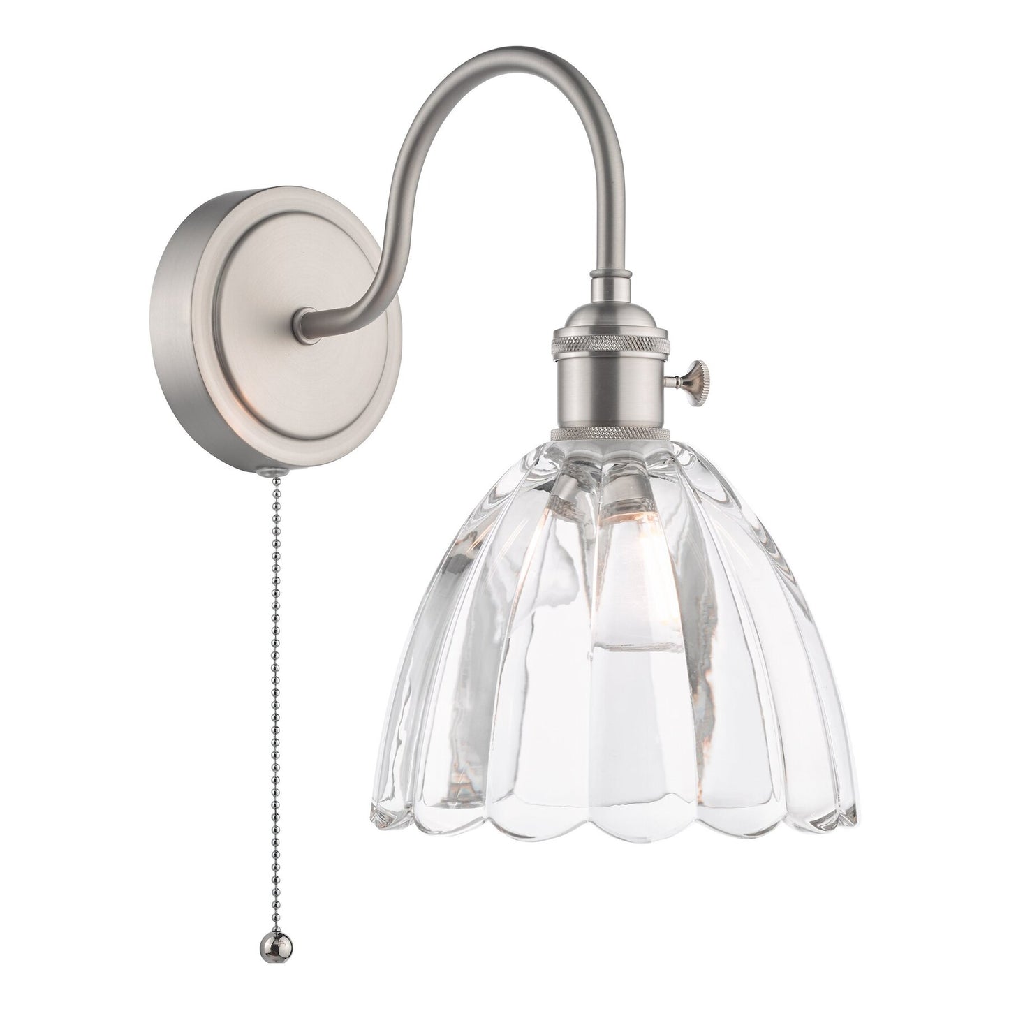 Dar Lighting Hadano Antique Chrome & Scalloped Bell Glass Wall Light