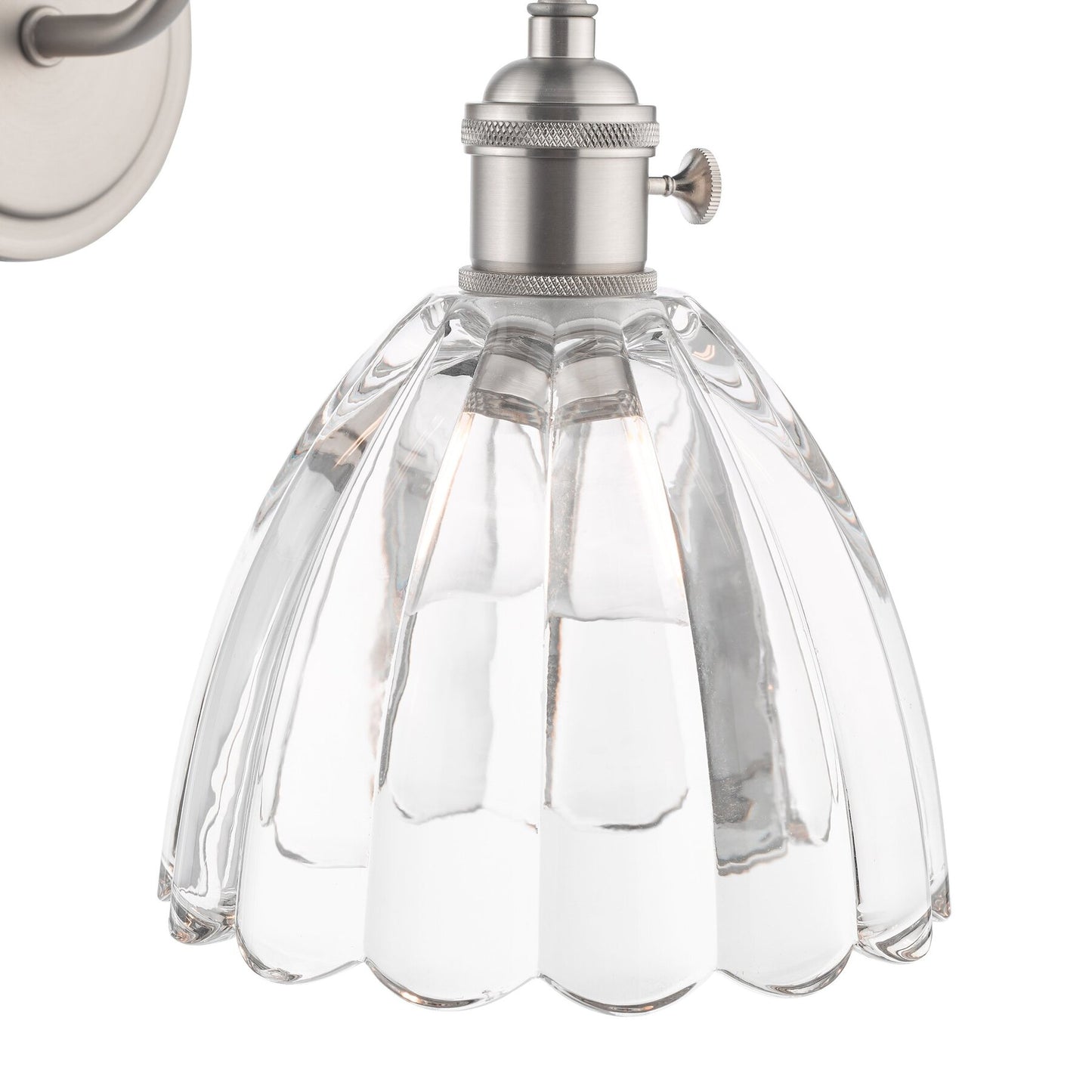 Dar Lighting Hadano Antique Chrome & Scalloped Bell Glass Wall Light