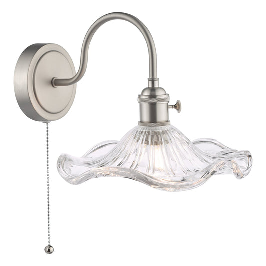 Dar Lighting Hadano Antique Chrome & Wavy Glass Wall Light