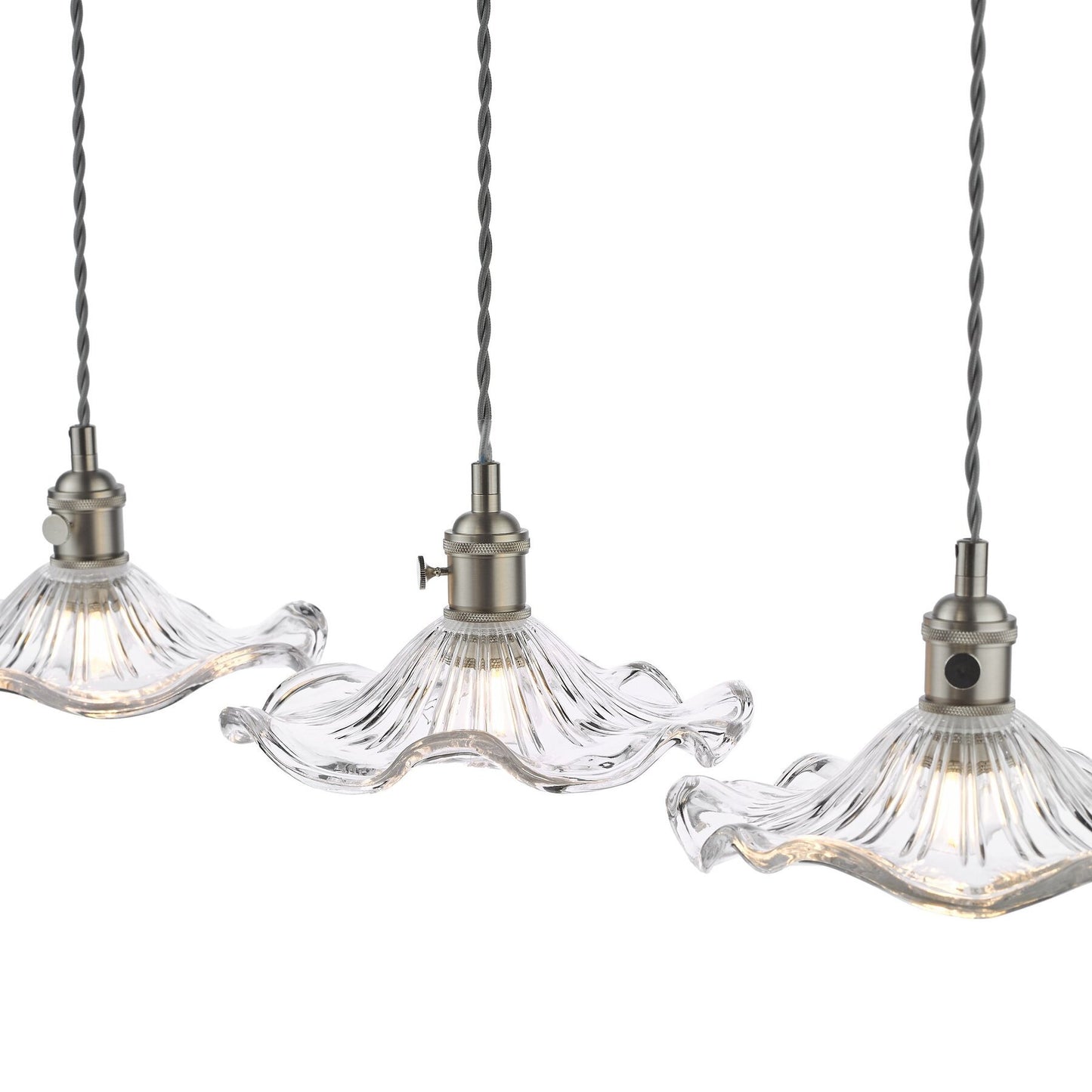 Dar Lighting Hadano 3 Light Antique Chrome & Wavy Glass Bar Pendant