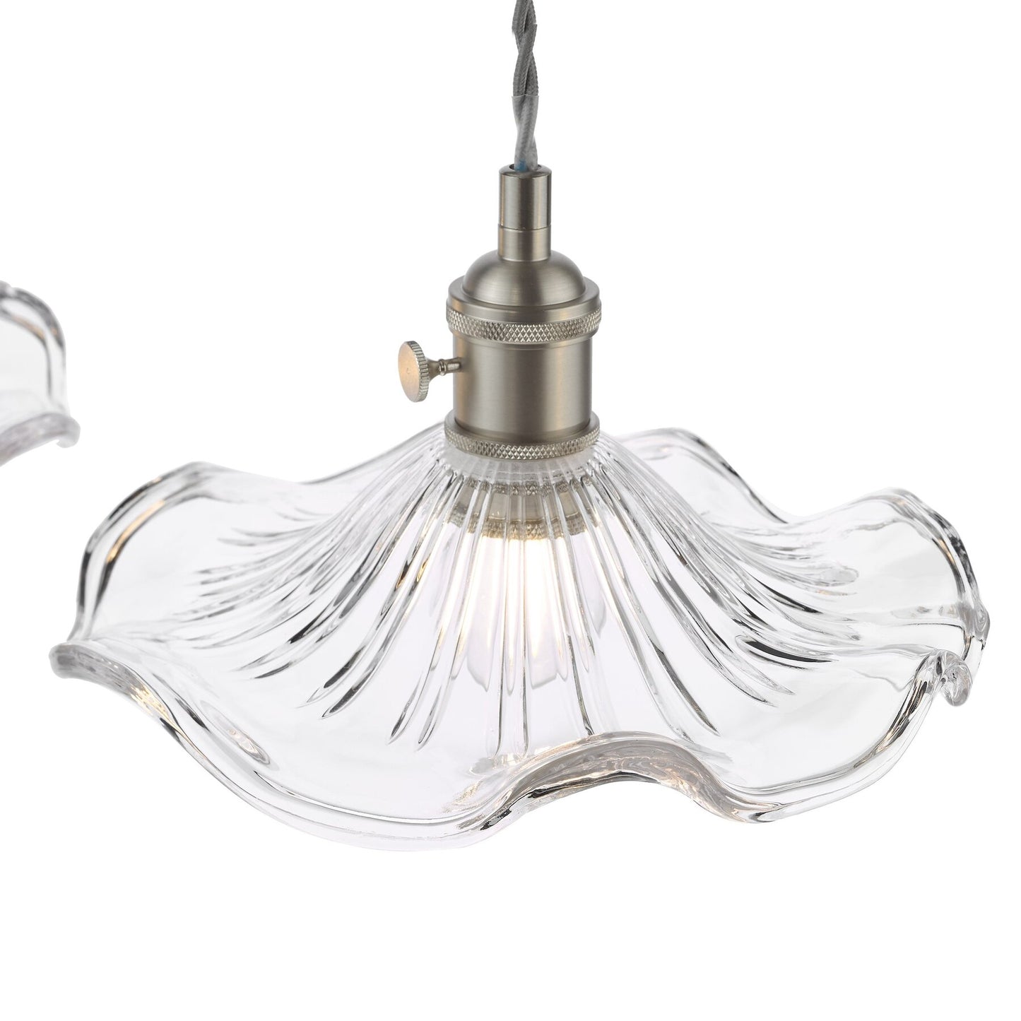 Dar Lighting Hadano 3 Light Antique Chrome & Wavy Glass Bar Pendant