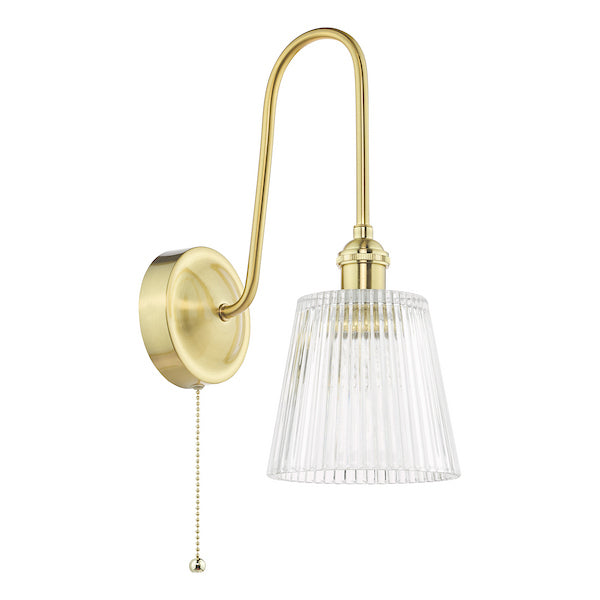 Dar Lighting Hadano Natural Brass & Ribbed Glass Wall Light