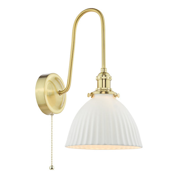Dar Lighting Hadano Natural Brass & White Ceramic Wall Light