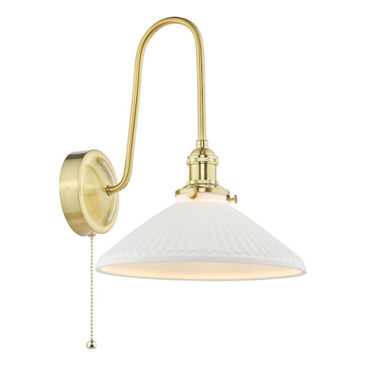 Dar Lighting Hadano Natural Brass & White Ceramic Wall Light