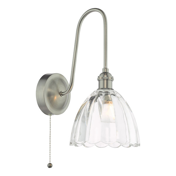 Dar Lighting Hadano Antique Chrome & Glass Wall Light