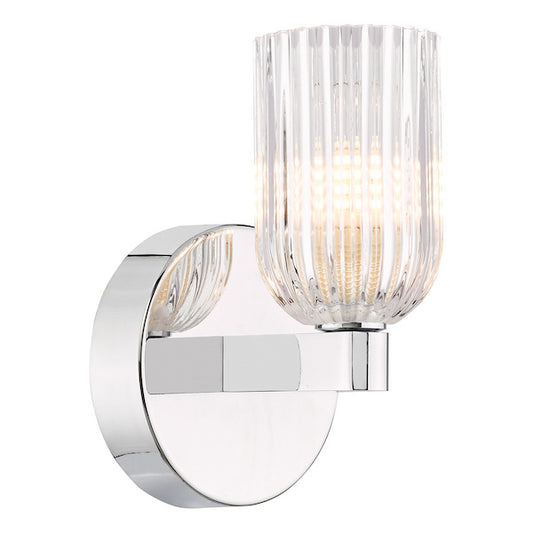 Dar Lighting Hilaria Bathroom IP44 Polished Chrome & Ribbed Glass Wall Light