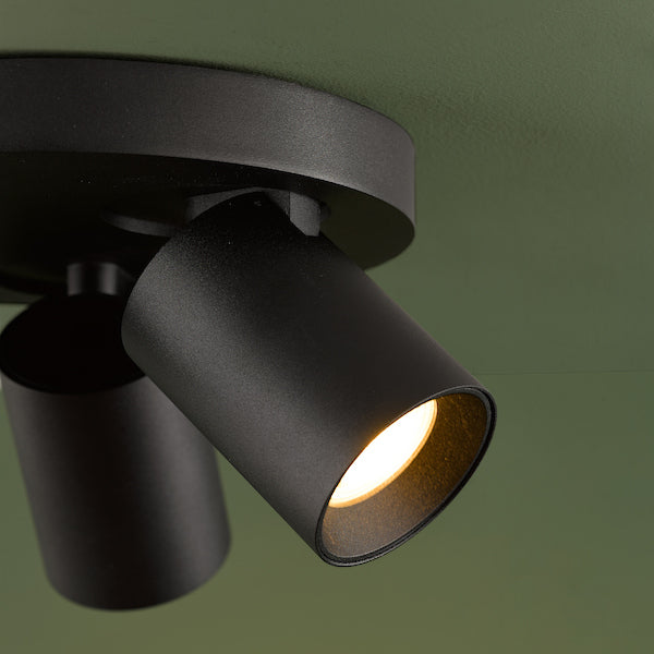 Dar Lighting Hiro 3 Light Matt Black Plate Spotlight