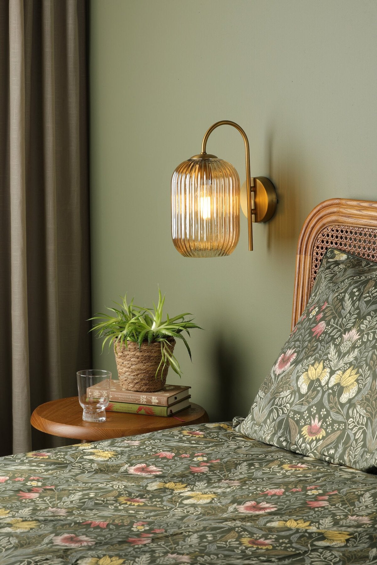Dar Lighting Idra Aged Bronze & Champagne Ribbed Glass Wall Light