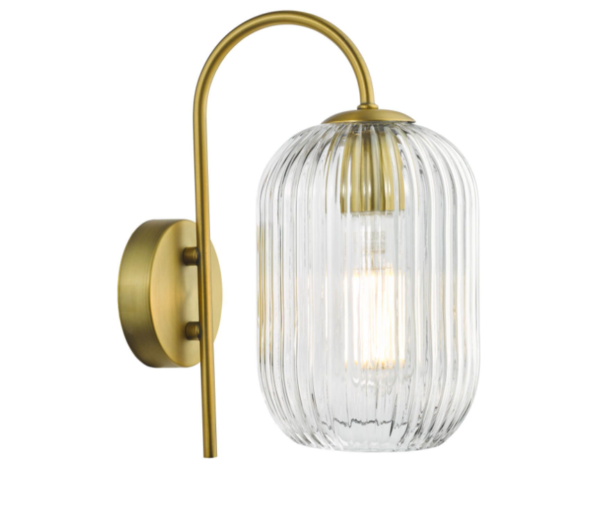 Dar Lighting Idra Aged Bronze & Clear Ribbed Glass Wall Light