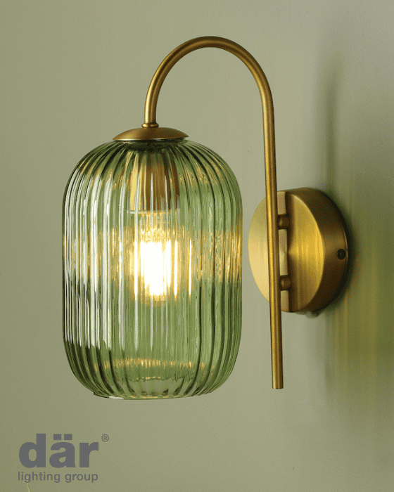 Dar Lighting Idra Aged Bronze & Green Ribbed Glass Wall Light