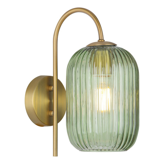 Dar Lighting Idra Aged Bronze & Green Ribbed Glass Wall Light