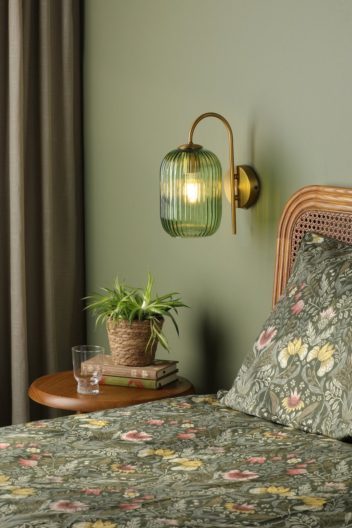 Dar Lighting Idra Aged Bronze & Green Ribbed Glass Wall Light