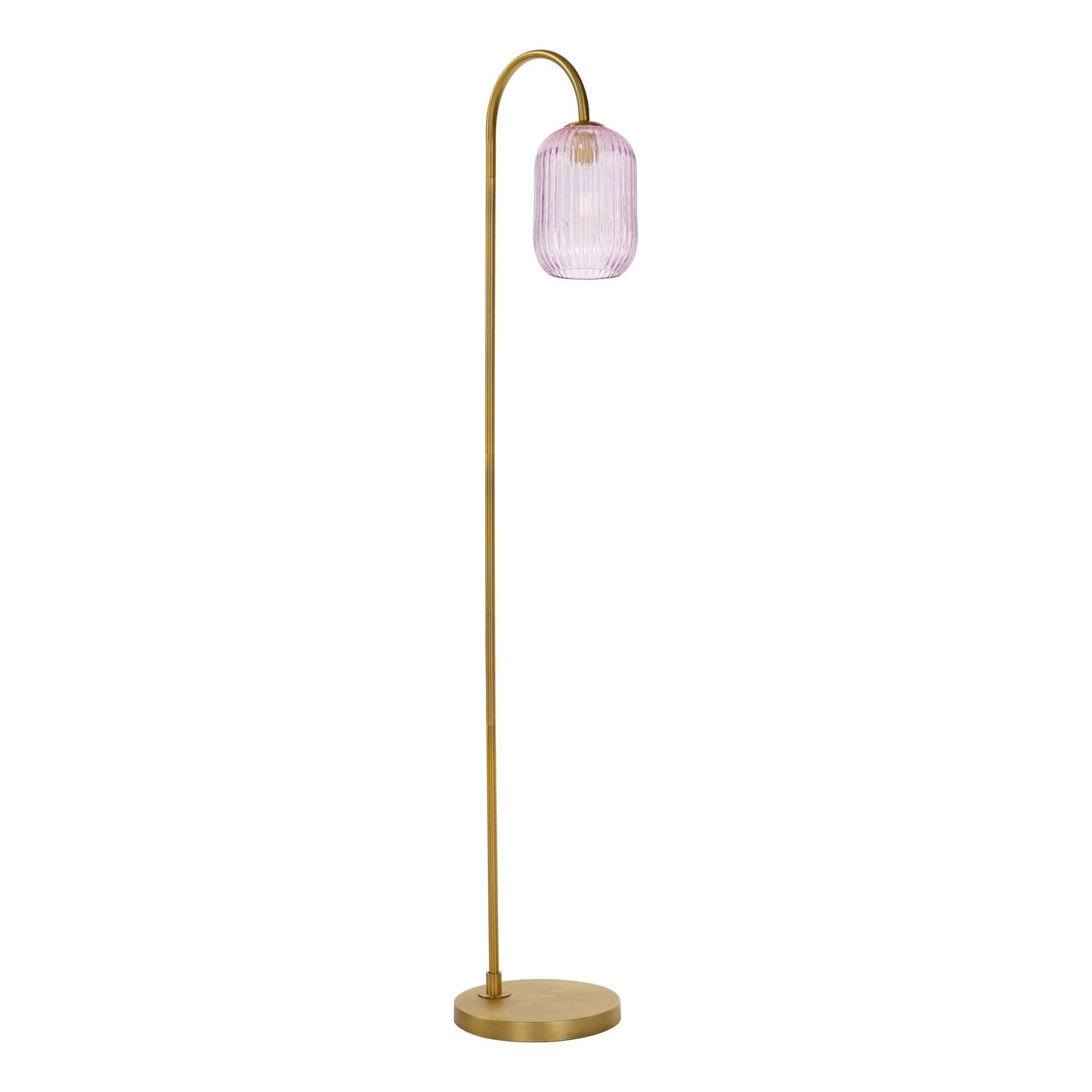 Dar Lighting Idra Aged Bronze Floor Lamp with Pink Ribbed Glass Shade