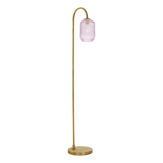 Dar Lighting Idra Aged Bronze & Pink Ribbed Glass Floor Lamp