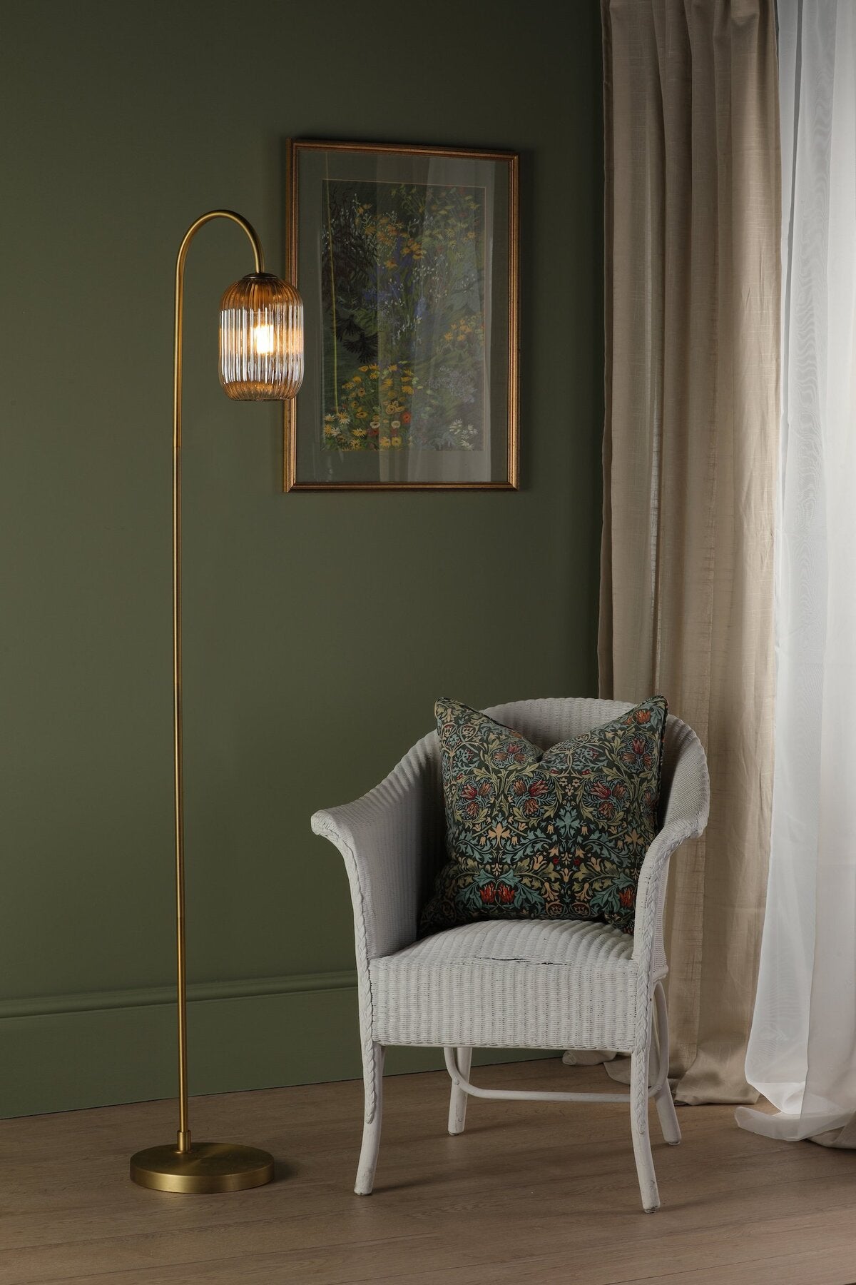 Dar Lighting Idra Aged Bronze Floor Lamp with Champagne Ribbed Glass Shade