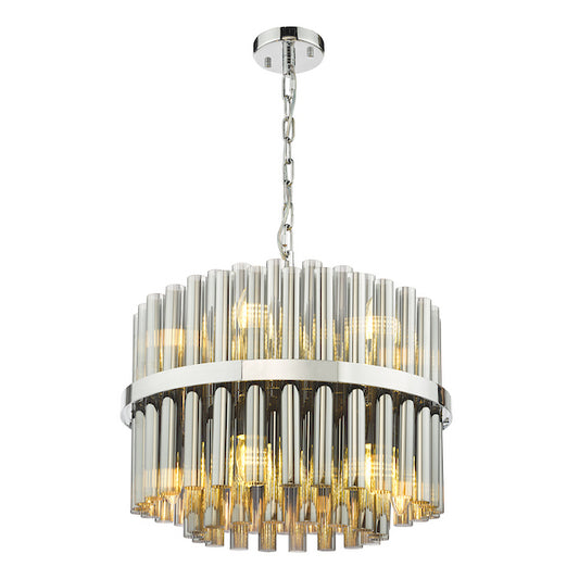 Dar Lighting Imani 12 Light Polished Chrome & Smoked Ribbed Glass Pendant