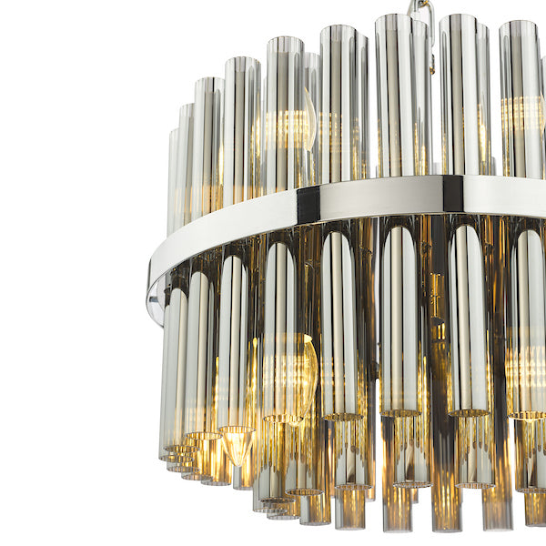 Dar Lighting Imani 12 Light Polished Chrome & Smoked Ribbed Glass Pendant