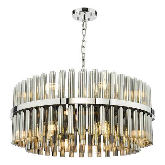 Dar Lighting Imani 16 Light Polished Chrome & Smoked Ribbed Glass Pendant