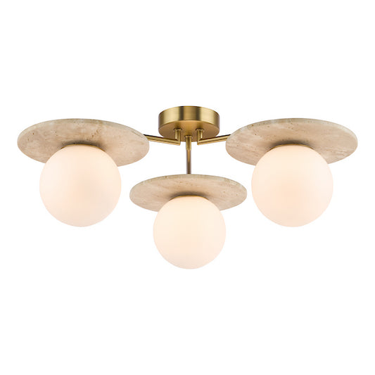 Dar Lighting Inaya 3 Light Natural Brass & Travertine Semi Flush