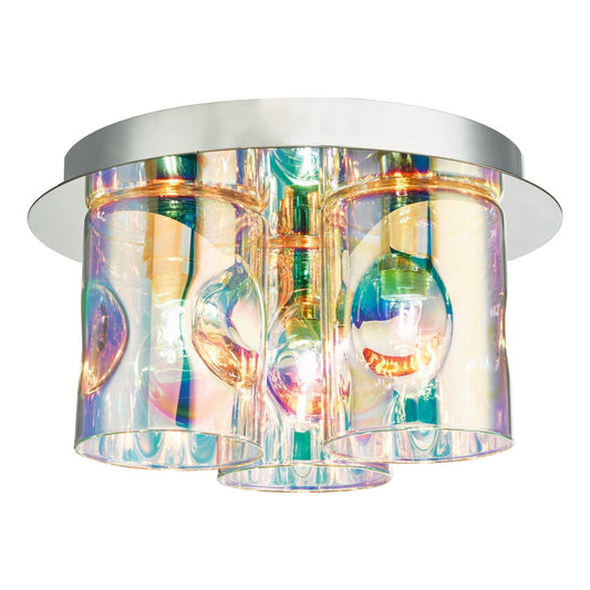 Dar Lighting Inter 3 Light Polished Chrome & Iridised Glass Flush