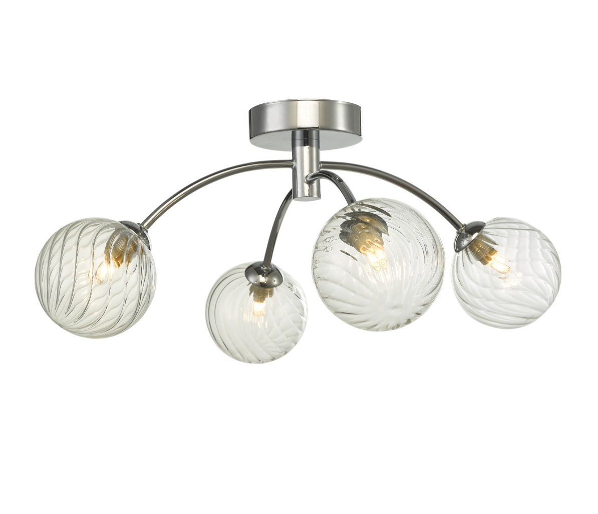 Dar Lighting Izzy 4 Light Polished Chrome & Twisted Glass Semi Flush