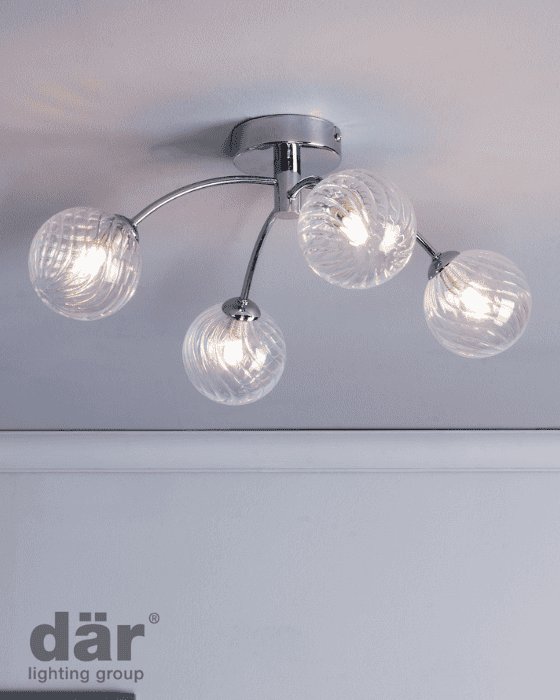 Dar Lighting Izzy 4 Light Polished Chrome & Twisted Glass Semi Flush