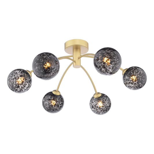 Dar Lighting Izzy 6 Light Gold & Black Confetti Glass Semi Flush