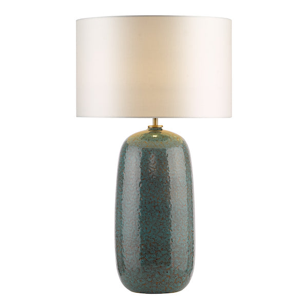 Dar Lighting Jadis Blue Ceramic Table Lamp With Ivory Drum Shade
