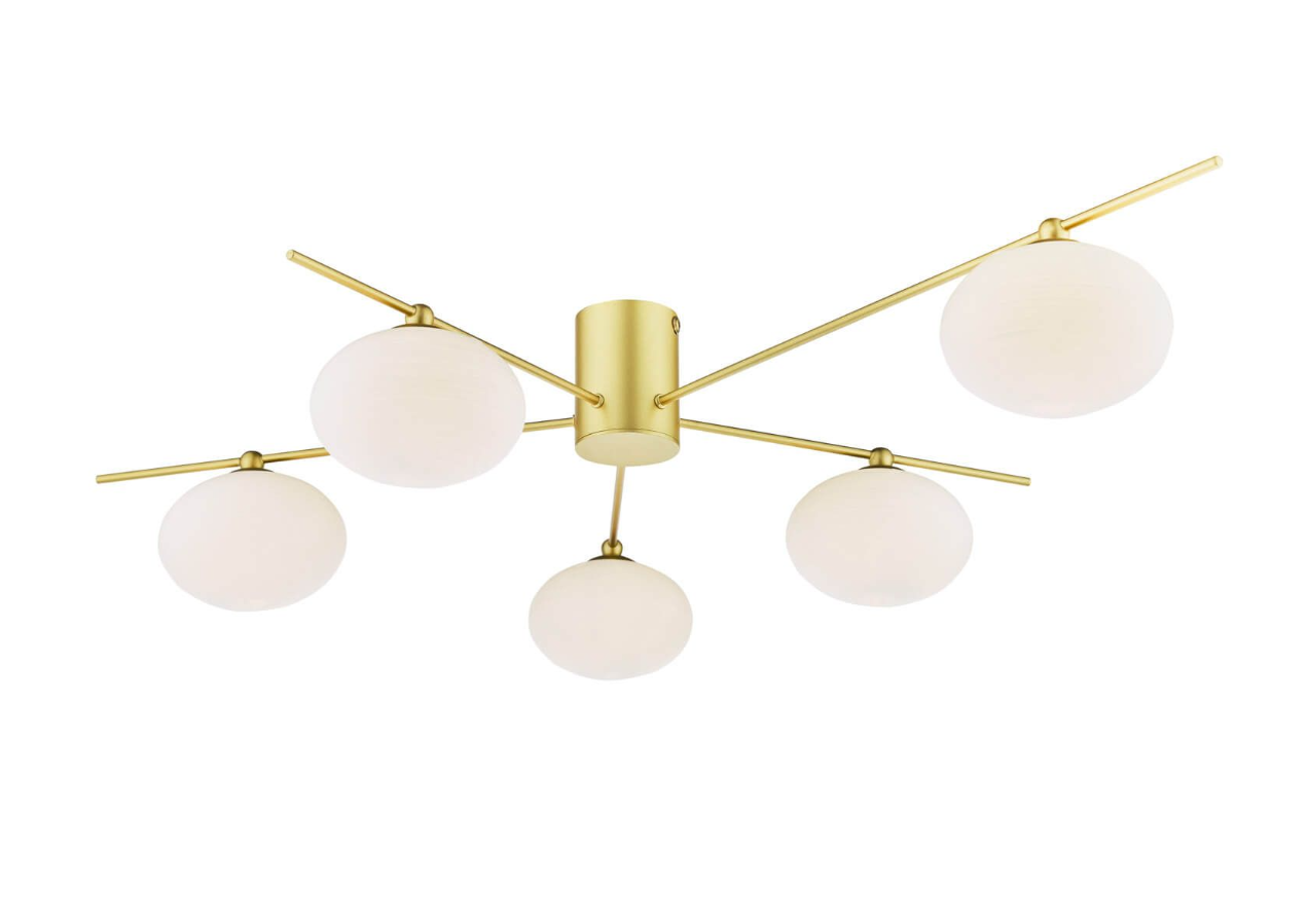 Dar Lighting Jasper 5 Light Satin Gold & Opal Glass Semi Flush