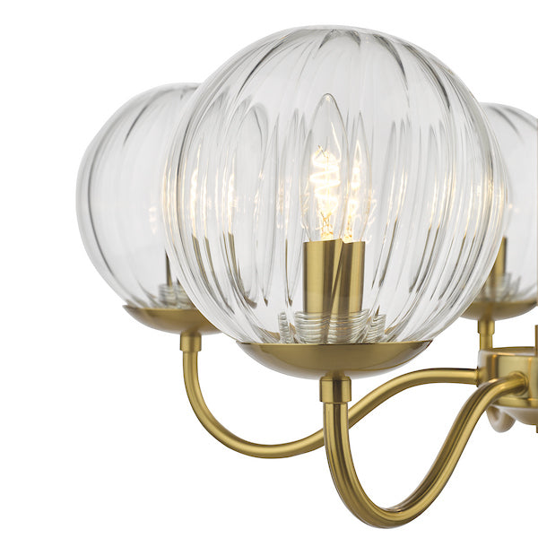 Dar Lighting Jocelyn 5 Light Natural Brass & Glass Armed Pendant