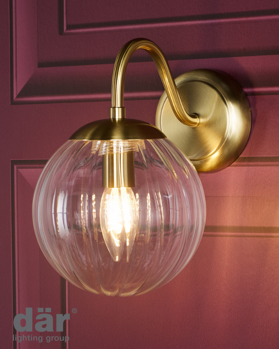 Dar Lighting Jocelyn Natural Brass & Glass Wall Light