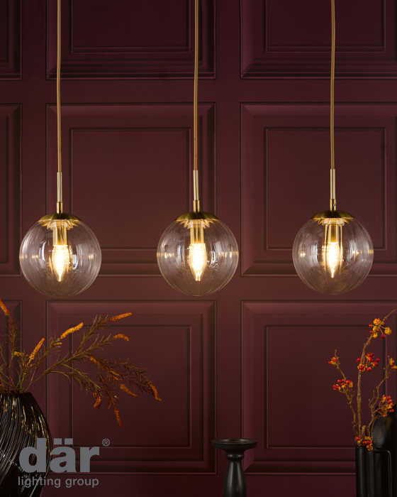 Dar Lighting Jocelyn 3 Light Natural Brass & Glass Bar Pendant