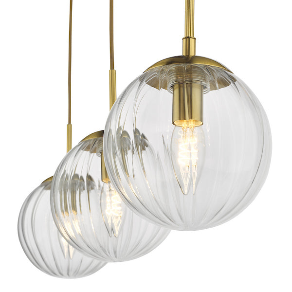 Dar Lighting Jocelyn 3 Light Natural Brass & Glass Bar Pendant